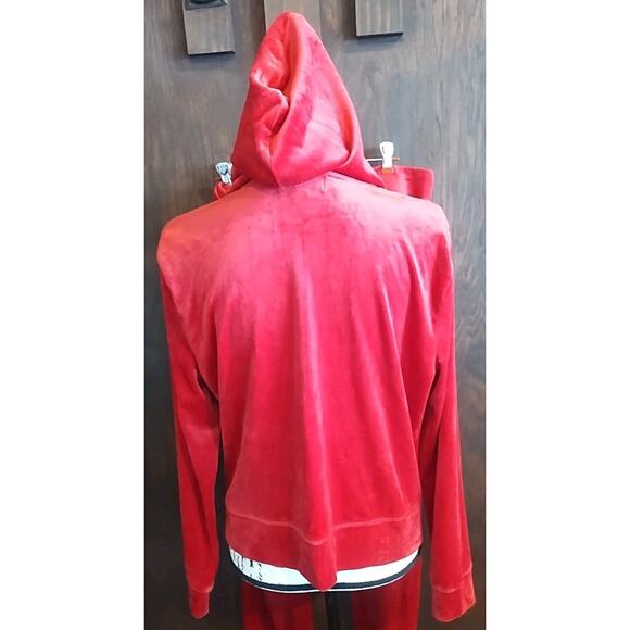 Juicy Couture Red Jeweled Y2K Hooded Velour Tracksuit Set Jacket (L) Pants (XXL) - Picture 8 of 12